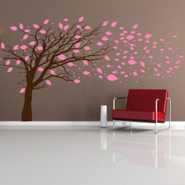 LVIN ' Tree With Bunch Of Pink Leaf Décor Wall Stickers For Living