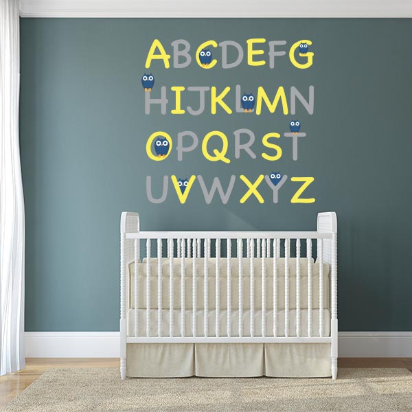 Purple and Grey Owl Alphabet Wall Decal Set